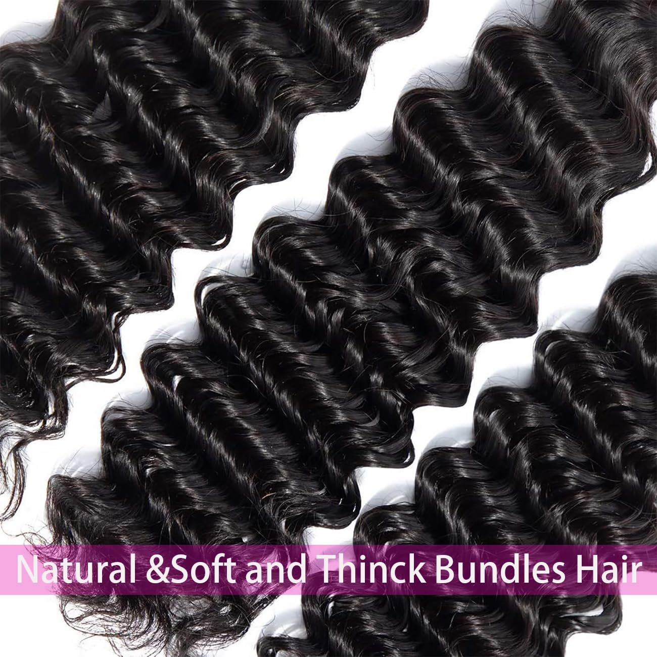 12A Deep Wave Bundles Human Hair 20 22 24 Inch 100% Unprocessed Brazilian Virgin Deep Curly Human Hair 3 Bundles Wet and Wavy Double Weft Deep Wavy Hair Extensions Real Human Hair Natural Black