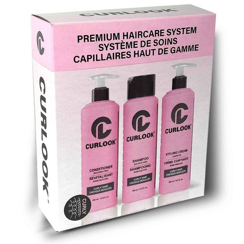 CURLOOK Curly Hair Bundle | Shampoo, Conditioner & Leave-In Styling Cream Set | Sulfate-Free, Silicone-Free | Pack of 3-400ml (13.5 oz) Each Bottle | Made in Canada