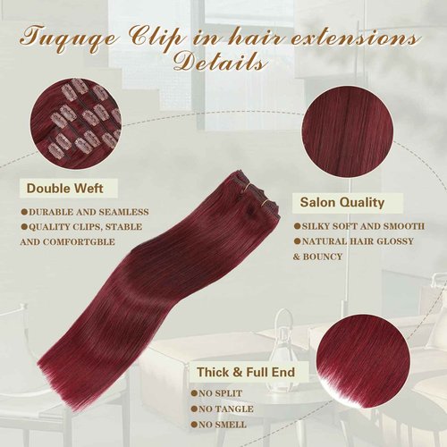 Burgundy Clip in Hair Extensions Real Human Hair 20 Inch Wine Red 99J Seamless Clip in Hair Extensions Burgundy 120g Full Head Silky Straight Long 7Pcs Human Hair Clip ins Extensions for Women