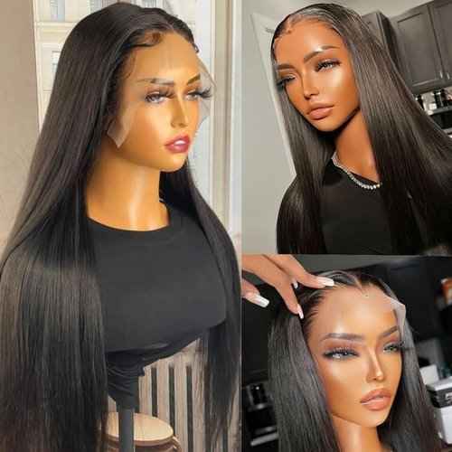 Atohallan 13x4 Straight Lace Front Wigs Human Hair 24 Inch Pre Plucked Human Hair Wig Glueless 180% Density HD Transparent Lace Frontal Wigs Human Hair for Black Women Natural Color(24 Inch)
