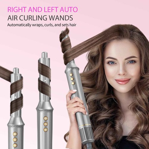 JIGGL 5-in-1 Hot-Air Brush Styler & Dryer - No Heat Damage Auto Wrap Multistyler - 110,000 High Speed Fast Drying Blow Dryer Brush Set - Airbrush Hair Styler & Air Curler for Women Gray