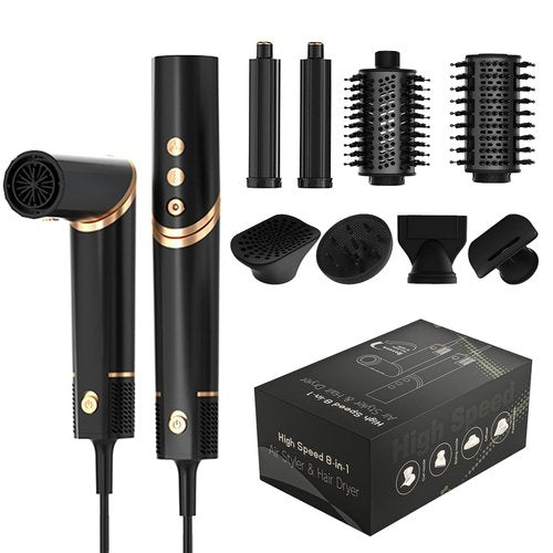 Hair Dryer Brush and 8 in 1 Hair Styler, Blow Dryer Brush with 110,000 RPM High-Speed Negative Ion, Multi Hair Styler with HD Digital Display for Fast Drying Straightening Curling (Black)