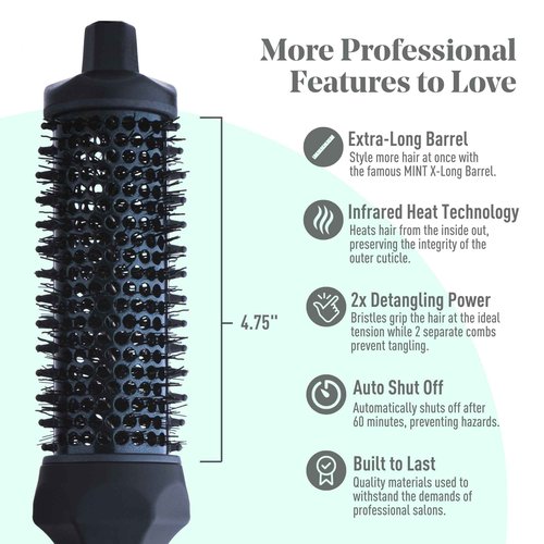 MINT Extra-Long 1.6 Inch Thermal Brush for Natural Volume & Waves | 230-430°F 2-Heater Ceramic Curling Iron Brush | Heated Round Styler