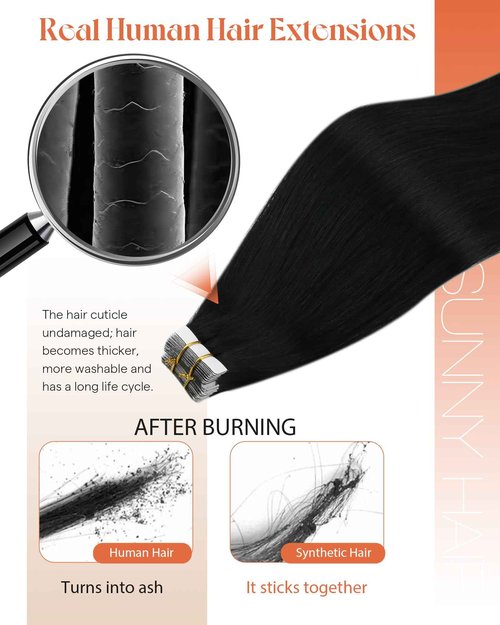 Sunny Hair Tape in Hair Extensions Human Hair 26inch Hair Extensions Real Human Hair Tape in Extensions for Women Jet Black Invisible Remy Hair Natural Straight Skin Weft Double Sided Tapes 20Pcs 50g