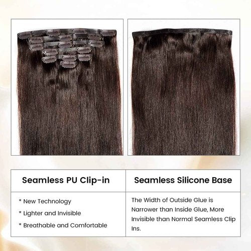 Asteria Seamless Clip In Hair Extensions Real Human Hair Straight Remy Human Hair Clip In Extensions For Women, #2 Dark Brown Soft Silk Straight Human Hair 7pcs 120g 20 Inch