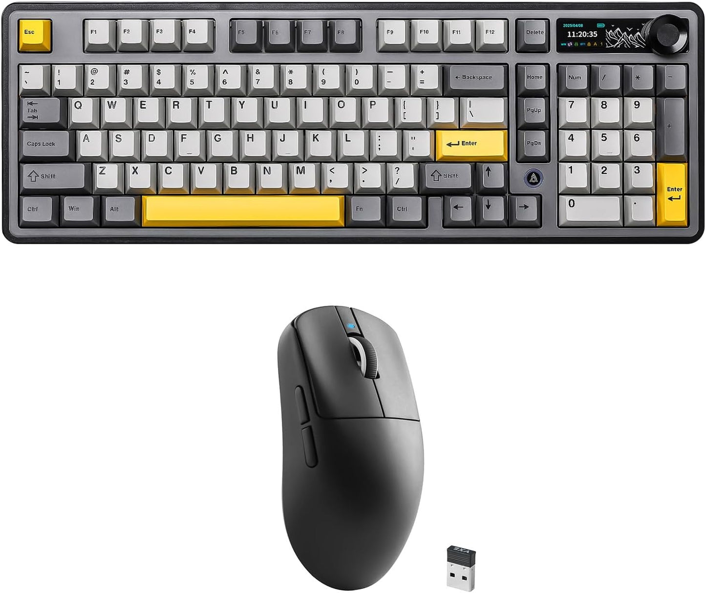AJAZZ AK980 Wireless Keyboard with Smart Display & Knob,R1 SE+ Gaming Mouse, 18000 DPI