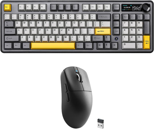 AJAZZ AK980 Wireless Keyboard with Smart Display & Knob,R1 SE+ Gaming Mouse, 18000 DPI