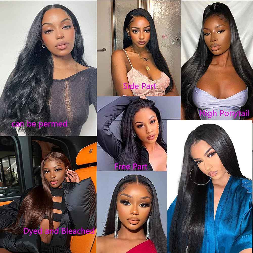LARVOB Straight Transparent Lace Front Wigs Human Hair 180 Density 13X6 HD Transparent Lace Frontal Wigs 28 Inch Straight Human Hair Wigs With Baby Hair Hairline Glueless Wig For Women Natural Color