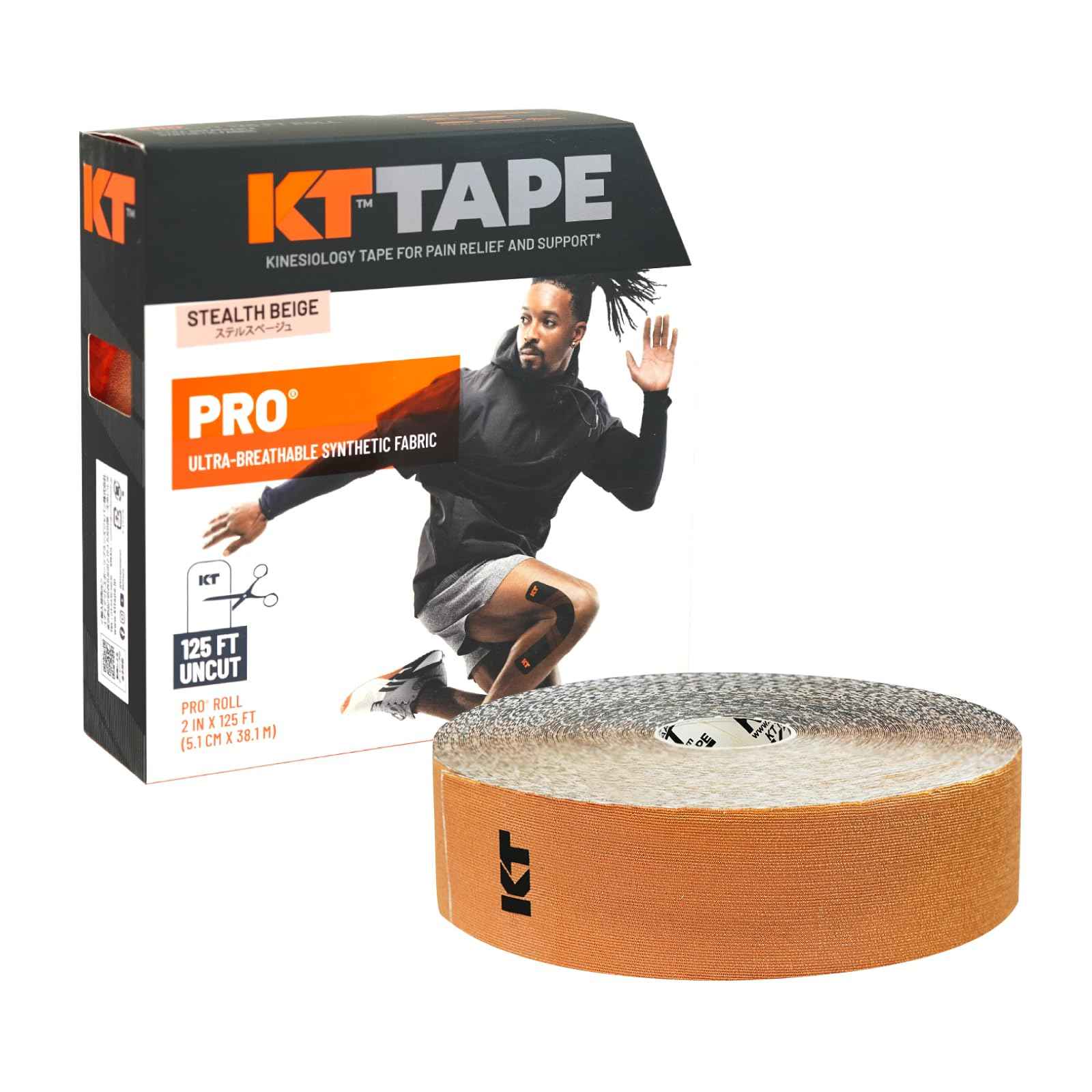 KT Tape, PRO Synthetic Kinesiology Athletic, 125' Uncut Roll, Stealth Beige