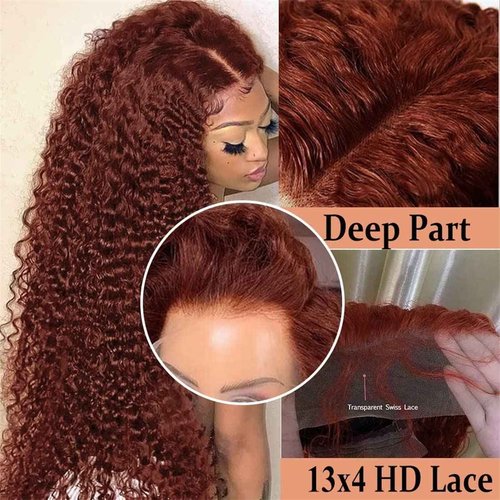 Siyun Show 13x4 Reddish Brown Deep Wave Lace Front Wigs Human Hair Wigs for Black Women 24 Inch Copper Red Deep Curly Wig Human Hair 180% Density Auburn Colored Wigs With Baby Hair
