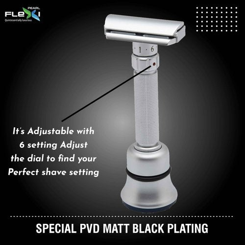 Pearl Flexi Adjustable Safety Razor Version V12 - Reusable Metal Razor made of 100% Brass | Eco Friendly Double Edge Razor for Men | Men's Shaving Razor for best Father's Day Gift