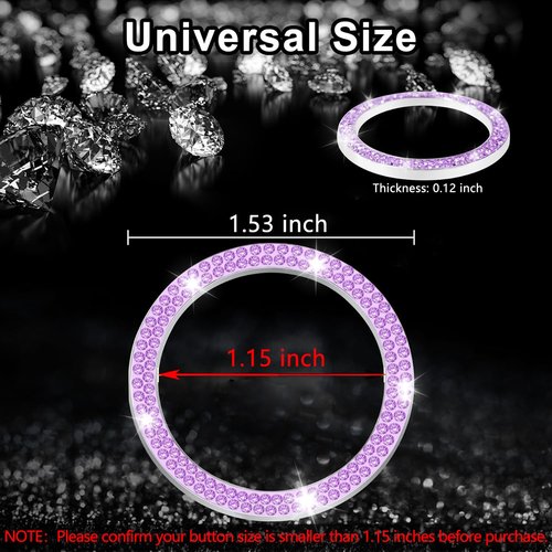 LivTee 2 PCS Crystal Double Rhinestone Car Engine Start Stop Decoration Ring, Bling Car Interior Accessories for Women, Push to Start Button Cover Sticker, Automotive Decals, Purple