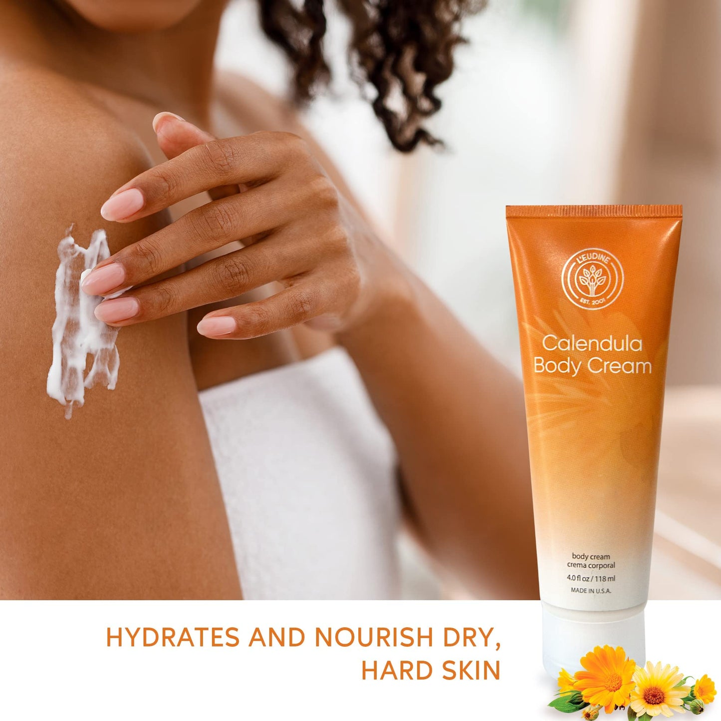 L’EUDINE Calendula Cream – Pack of 6-4fl oz Calendula Body Cream for Acne, Wrinkles, Fine Lines, Scars – Calming and Soothing Repair Cream – Natural Calendula Extract with Vitamin E, Echinacea