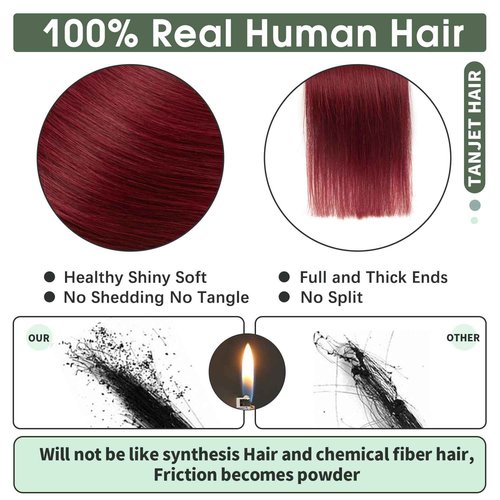 TANJET Tape in Human Hair Extensions 100% Real Human Hair Straight 99J 20 Inch Seamless Skin Weft Thick Soft Silky Hair Extensions Tape in Burgundy (#99J 20 Inch 20pcs 50g/Pack)