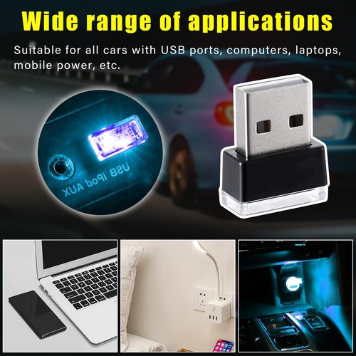 Augeny 4 PCS USB LED Car Interior Atmosphere Lamp, Plug-in USB Decor Night Light, Portable Auto Ambient Lighting Kit, Universal Vehicle Interior Accessories for Most Cars (Ice Blue)