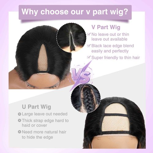 CHEETAHBEAUTY FB30 Ombre V Part Wig Human Hair 16Inch No Leave Out Upgrade Straight U Part Wig Highlight Blonde No Glue Brazilian Virgin Straight Human Hair Wigs for Women Colored Brown 180% Density