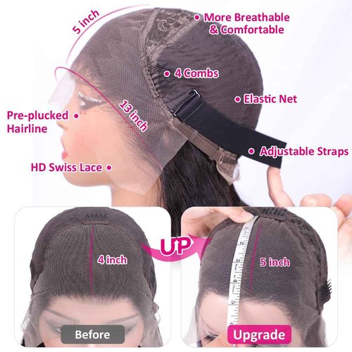 Iris Queen 13x4 HD Straight Lace Front Wigs Human Hair Pre Plucked 12A 180 Density Brazilian Transparent Lace Frontal Wig for Black Women with Baby Hair Natural Black Color (20 inch)