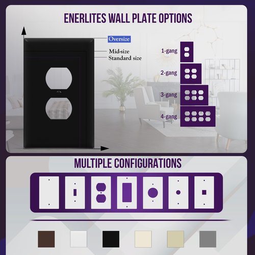 ENERLITES Duplex Receptacle Outlet Wall Plate, Jumbo Electrical Outlet Covers, Oversized 1-Gang 5.51" x 3.50", Polycarbonate Thermoplastic, 8821O-BK-10PCS, Glossy Finish, Black, 10 Pack