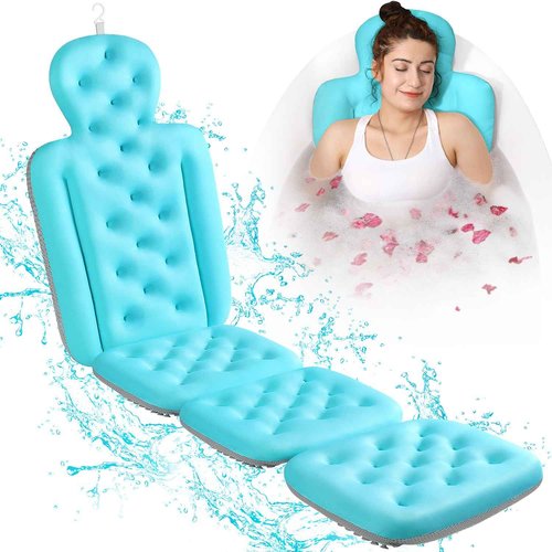 Full Body Bath Pillow for Bathtub, Thick Bathtub Cushion with Laundry Bag, Luxury Tub Pillow for Bath for Headrest Neck and Back Support Ocean Blue 60" x 16"
