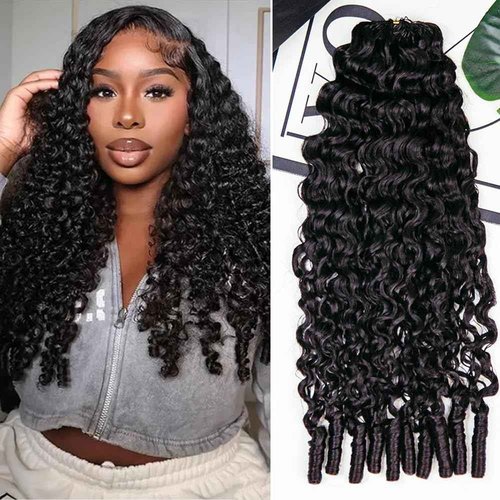 Micro Pre Looped Crochet Human Hair Extensions 16 Inch 60g Burmese Curly Human Feather-Line Invisible Crochet Hair Pre Separated Knotless Crochet Human Hair For Braiding Twist
