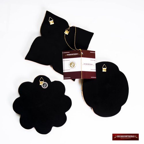 DECORCONTRERAS Artisan Small Accent Wall Mirror Set of 3 - Peruvian mirrors for wall with bronze leaf frame - Reverse Painted Glass Mirrors