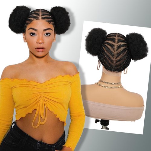 Fancy Hair Braided Wig With Afro Puff Hair HD Transparent 360 Full Lace Glueless Short Afro Wig with Baby Hair for Black Women