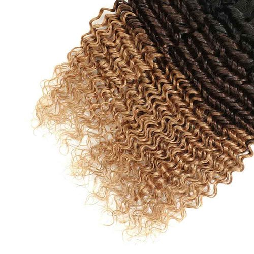 Freiuoke Black and Blonde Human Hair Extensions 4/27 Deep Wave Bundle 8A Brazilian Virgin Hair 3 Bundles 18 20 22 Inch Honey Blonde Deep Wave Bundles