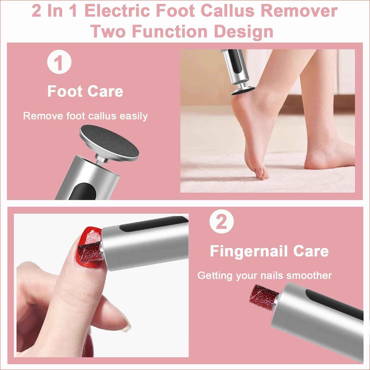 2 in 1 Electric Foot Callus Remover - with Nail Drill File, Aluminum Alloy, 11000RPM, 9 Speeds, with Digital Display, 10 Grinding Heads & 20pcs Sandpaper Discs,Cordless Rechargeable(Silver)