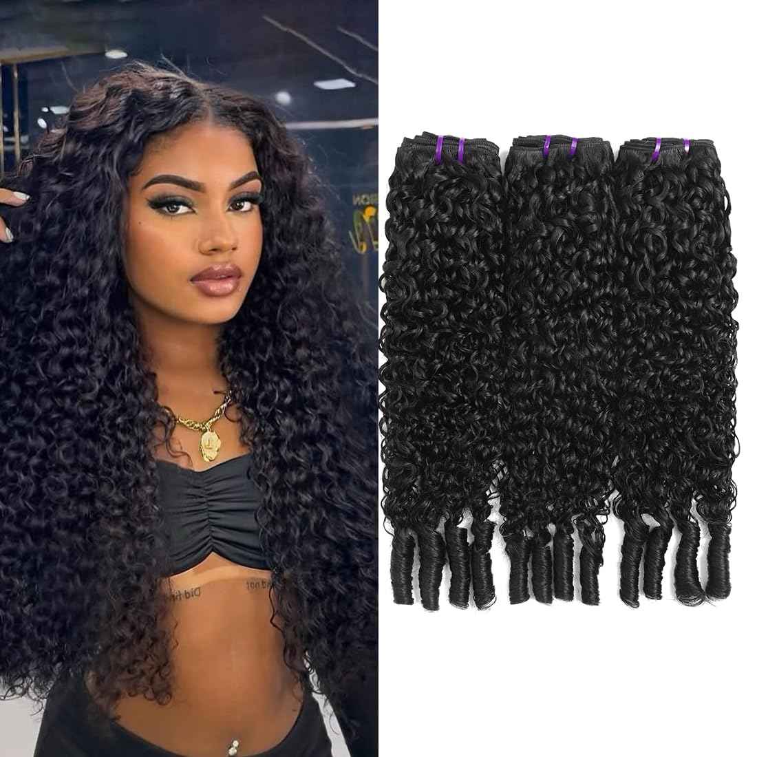 3C4A Curly Hair Extensions 18 20 22 Inch Double Weft Burmese Raw Hair Water Wave Bundles Natural Black for Women