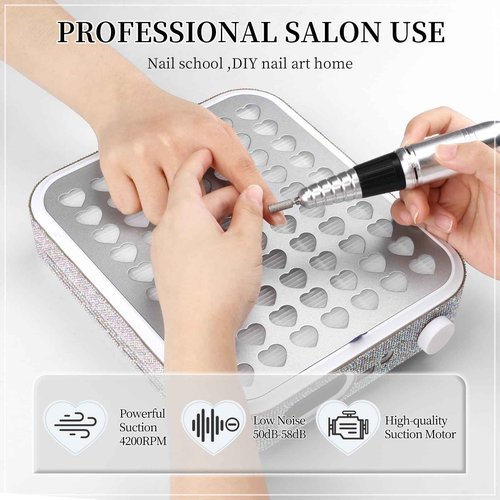 ANGNYA Nail Dust Collector with Lamp,Vacuum Fan Rechargeable Dust Collector with Dust Brush Powerful Brushless Dust Collector for Acrylic Gel Nail Polishing, Perfect for Salon Home Use