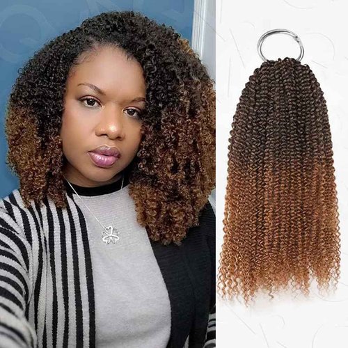 QVR Crochet Braiding Human Hair Bulk Pre Looped Afro Kinky V Bulk for Kinky Twist Ombre 20 inch 56 Gram Per Pack Two Tone Color Dark Brown and Auburn Brown T2/30