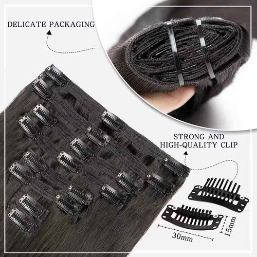 Clip in Hair Extensions Real Human Hair for Black Women 120g 100% Unprocessed Brazilian Virgin Hair 16 Inch Natural Black Straight Remy Human Hair Extensions 8 Pcs Per Set with 18 Clips