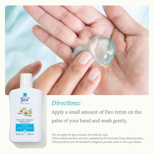 SwissJust Deo Intim Cleansing Gel 250ml. Feminine Wash Formulated with Rich Ingredients. A Delicate Cleansing Gel and pH Balancing Cleanser. Moisturizing Feminine Care & Gentle Wash