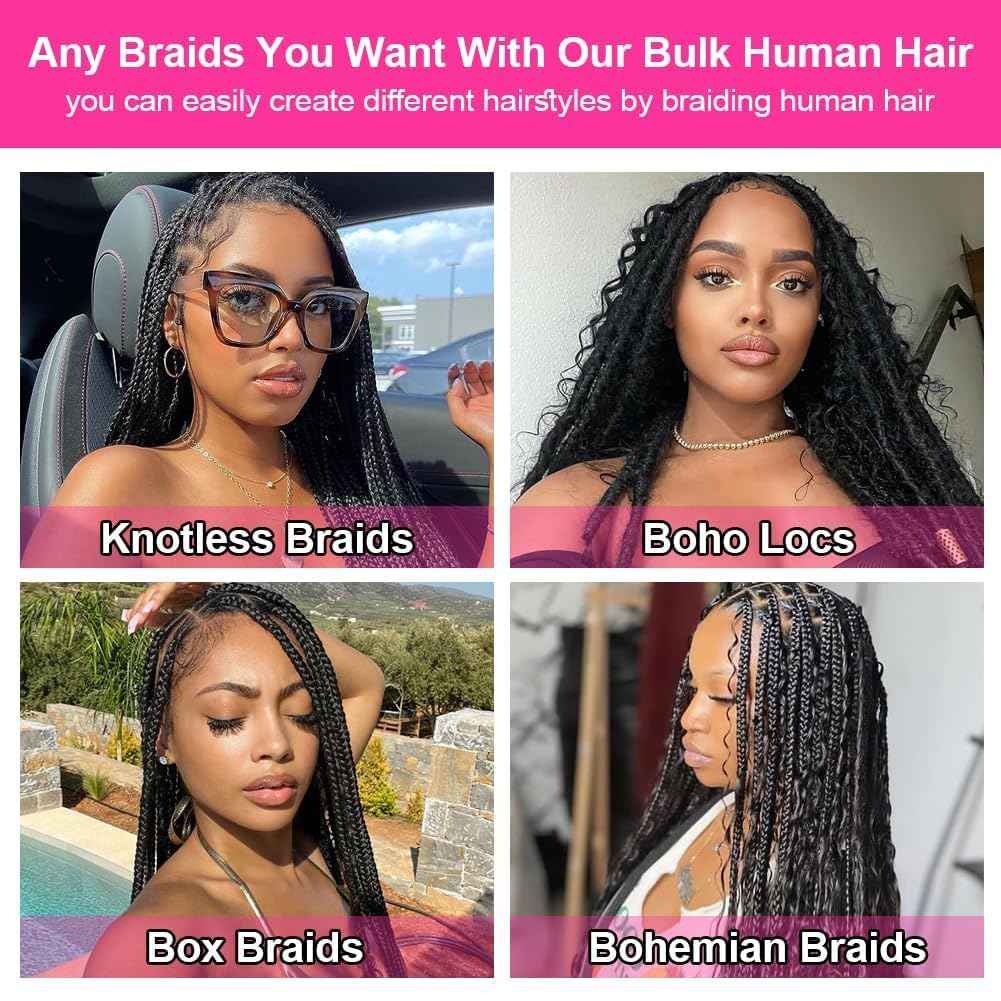 Human Braiding Hair 3 Bundles/Pack 150g Curly Water Wave Human Bulk Hair for Braiding No Weft 10A Brazilian Virgin braiding Hair for Boho Braids Wet and Wavy Braids Extensions (22 22 22inch)