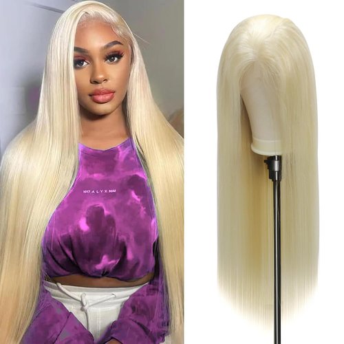 XFMF Straight Lace Front Wigs, 13x4 HD Transparent Straight Lace Frontal Wigs Human Hair with Baby Hair 180% Density Bleached Knots Virgin Glueless Human Hair Wigs (Blonde, 22 inch)