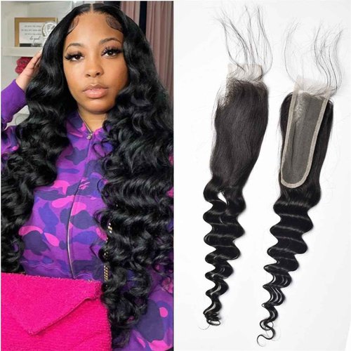 Brazilian Loose Deep 2x6 Lace Closure 100% Unprocessed Human Virgin Hair Pre Plucked Loose Deep Wave Pre-Plucked Hairline Frontal Closure Natural Black With Baby Hair (20inch, 2x6 loose deep closure)