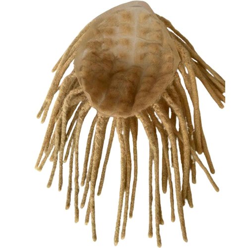 Voloria 8inch Transparent Full Lace Base Afro Dreadlock Extensions Toupee For Men and Women, 0.6cm Loc Extensions Human Hair Dreadlock 10x8inch #613 Blonde Color