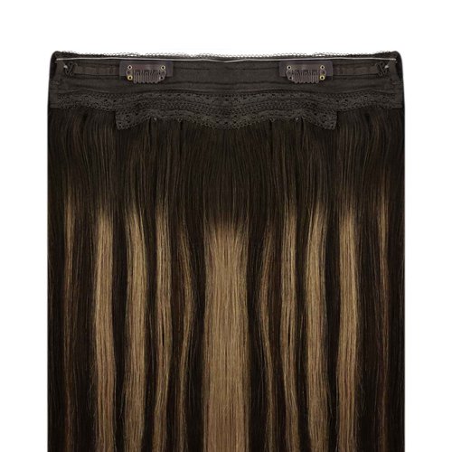 YoungSee Wire Hair Extensions Balayage Invisible Wire Hair Extensions Real Human Hair Chocolate Brown Mix Caramel Blonde Couture Hair Extension With Transparent Line 18In 80G