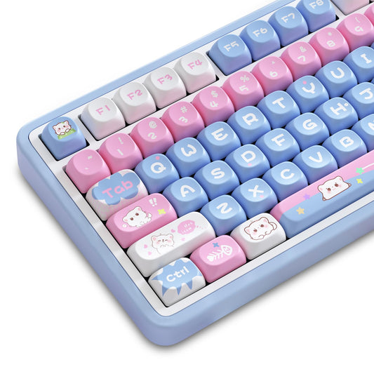 ZMX Cute Cat Keycaps,Kawaii PBT Dye-Sub Custom Keycaps SOA Profile 136 Keys Full Size Keycap Set for 60% 65% TKL Cherry MX Switch ANSI Layout Mechanical Gaming Keyboard Creamy Keycaps (02)