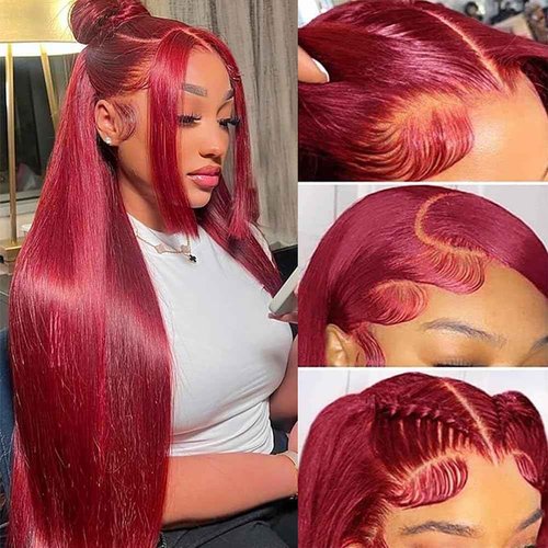SOSATISFY 26 Inch 99J Burgundy Lace Front Wigs Human Hair 200 Density 13x4 HD Lace Front Wigs Straight Lace Wigs for Black Women Glueless Wig Pre Plucked Bleached Knots with Baby Hair