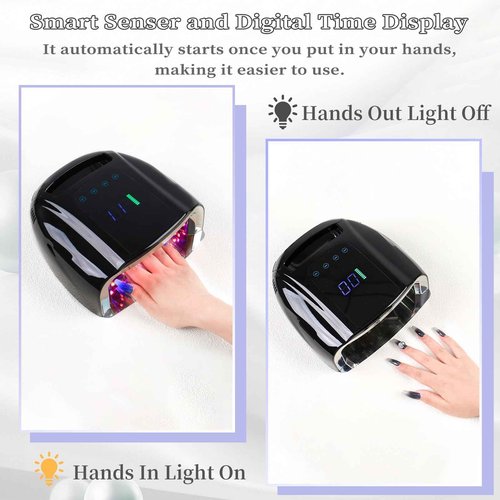 BOMOQING 96W Rechargeable UV Nail Lamp, Cordless UV Light for Nails with LCD Display Auto Sensor, 4 Timer Setting and Smart Sensor Portable Nail Dryer, Nail Curing Light with Removable Bottom (Black)