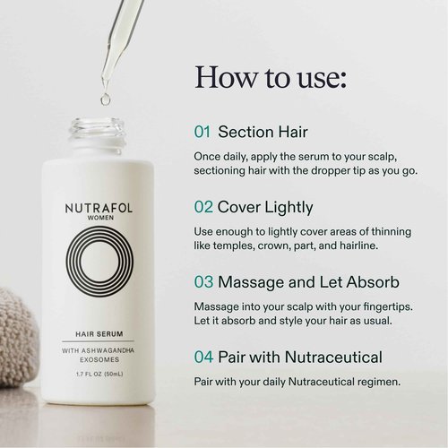 Nutrafol Women's Hair Serum, Supports Visibly Thicker and Stronger Hair, Vegan, Lightweight and Fast-Absorbing - 1.7 Fl Oz, 1 Bottle