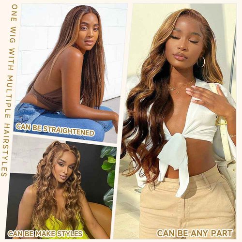 YUNXING Ombre Lace Front Wig Human Hair Highlight 13X4 Lace Front Wigs Human Hair Pre Plucked 200% Density Honey Blonde 4/27 Colored Wigs for Women 26 Inch