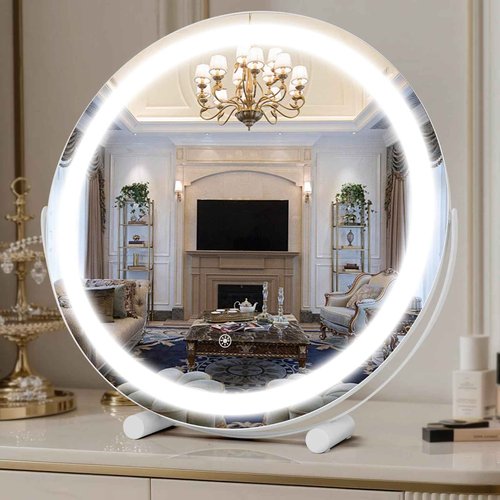 Bearolve Vanity Mirror with Lights, 18" LED Makeup Mirror, HD Professional Mirror, Smart Touch with 3-Color Lighting, Dimmable, 360° Rotation, Lighted Up for Makeup Desk, Bedroom (White)