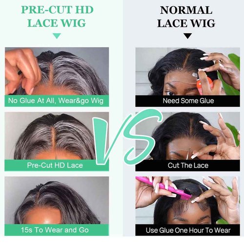 Wavymy 6x4 Glueless Bob Wigs Human Hair Straight Wear and Go Glueless Wig 180% Density HD Lace Front Wigs Human Hair Middle Part Wigs Pre Cut Lace Brazilian Virgin Human Hair for Beginners 12 inch