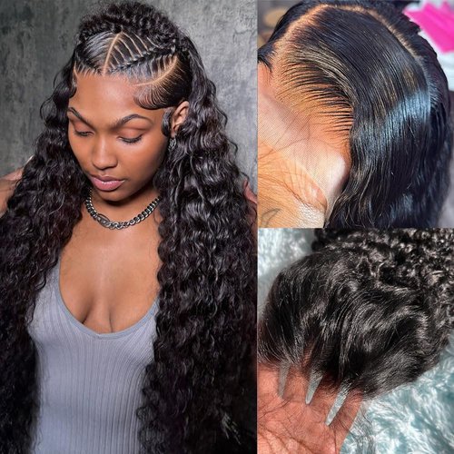 QVFWIG 18 Inch Deep Wave Lace Front Wigs Human Hair 13x6 HD Transparent Deep Curly Lace Frontal Wigs Human Hair Glueless Wig pre Plucked 200% Density Natural Color