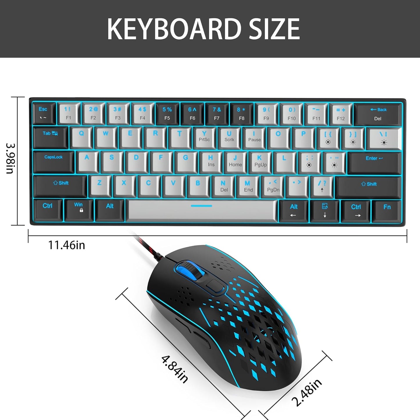 60% Mechanical Gaming Keyboard, White Gaming Keyboard with Red Switches, Detachable Type-C Cable Mini Keyboard with Blue LED Light for/PC/Laptop