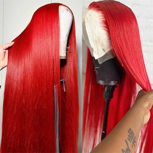 Red Lace Front Wigs Human Hair Straight 13x4 HD Lace Frontal Wigs Human Hair Burgundy Red Wig Pre Plucked 180% Density Colored Straight Glueless Wigs for Women 26 Inch
