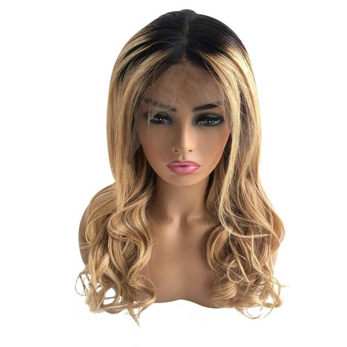 Ombr Lace Front Wigs Dark Roots to Strawberry Blonde Brazilian Natural Wavy Remy Human Hair Wigs Free Part Bleached Knots 13x4 Deep Part 2 Tones Colored Lace Wigs 22“ 150 Density for Black Women