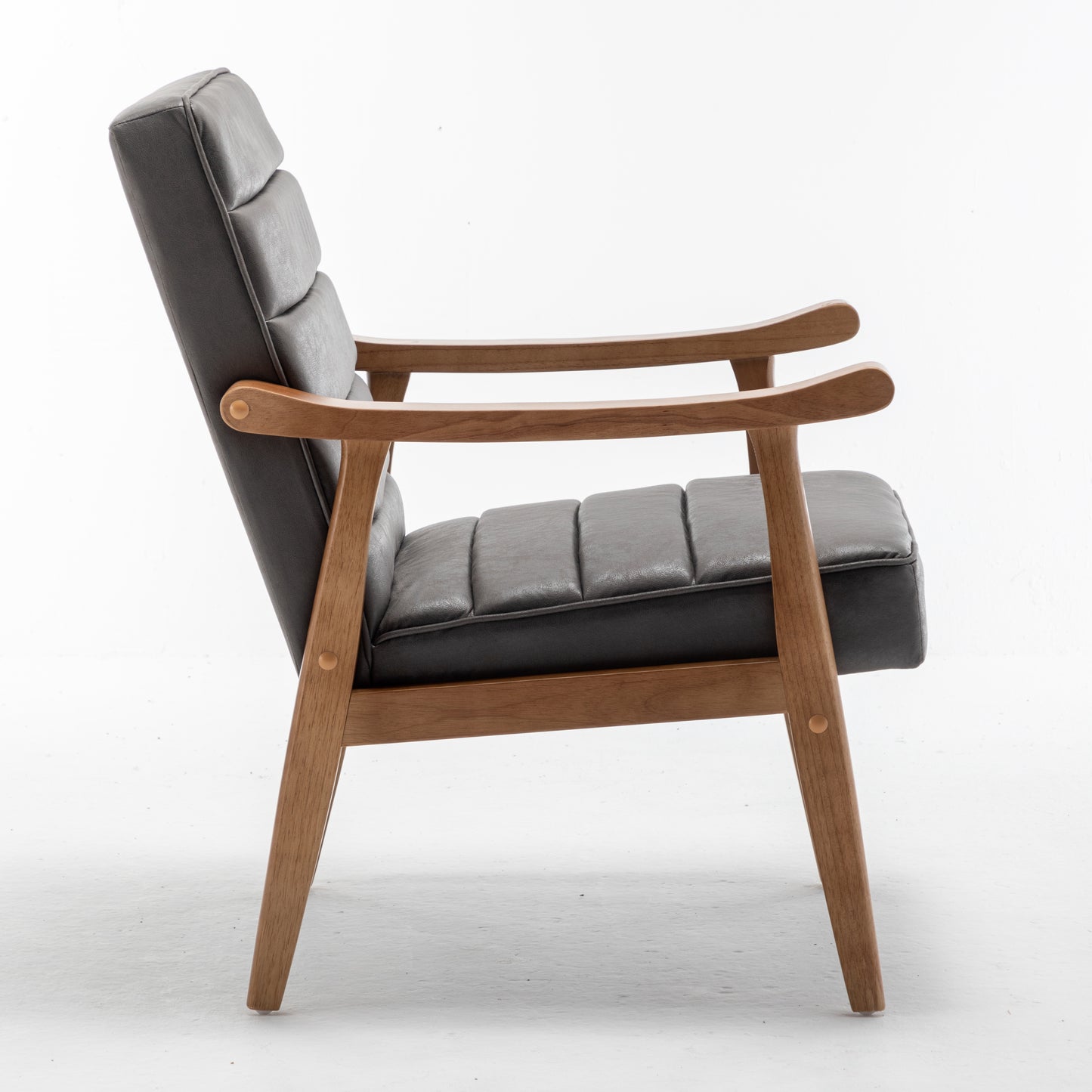 Mid-Century Modern Accent Chair, Solid Wood Frame Leather Look